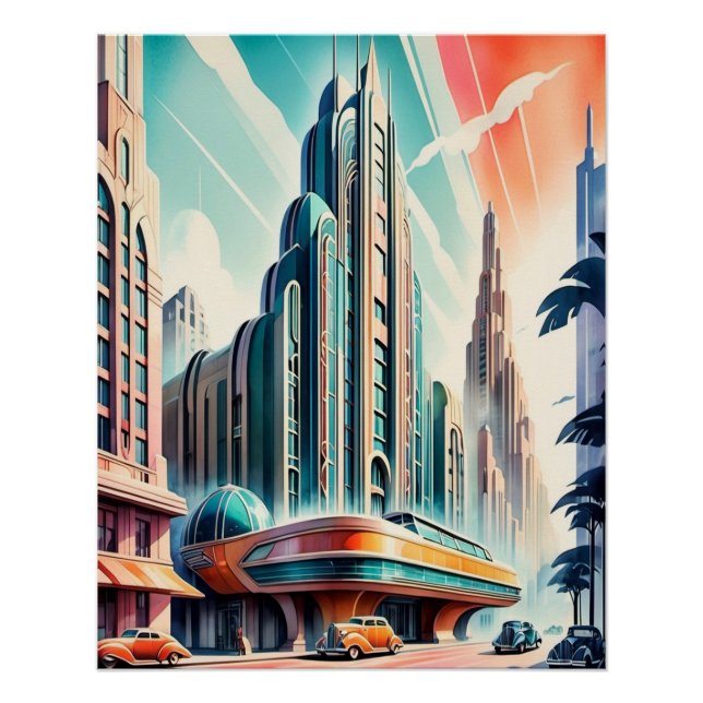 Art Deco Futuristic Urban Poster. Poster (Front)