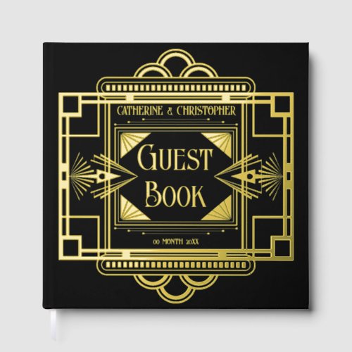 Art deco Gatsby 20s black real foil gold Guest Book