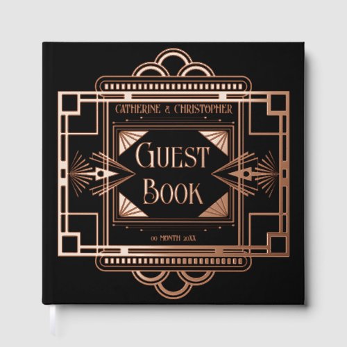 Art deco Gatsby 20s black real foil rose gold Guest Book