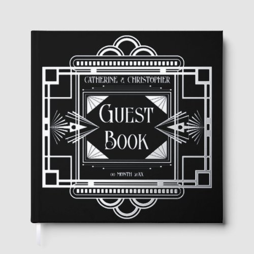 Art deco Gatsby 20s black real foil silver Guest Book