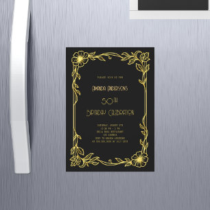 Art Deco Gatsby black gold birthday Magnetic Invitation