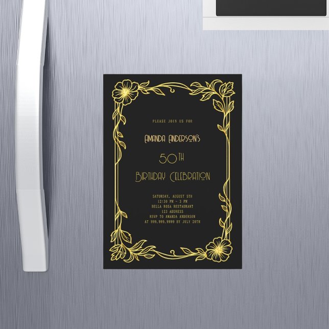 Art Deco Gatsby black gold birthday  Magnetic Invitation (Creator Uploaded)