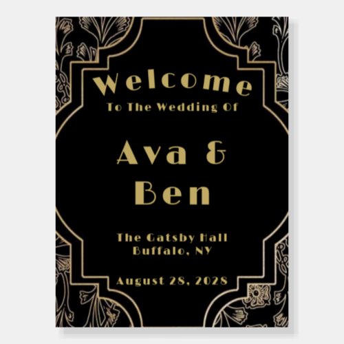 Art Deco Gatsby Black Gold Flower Welcome Sign