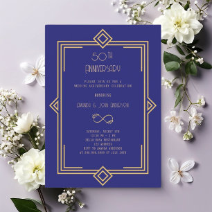 Art Deco Gatsby blue 50th wedding anniversary Invitation