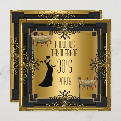 ART DECO Gatsby Fabulous Masquerade 30s Party Invitation