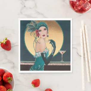 Art Deco Gatsby Girl Having a Cocktail Paper Napkins