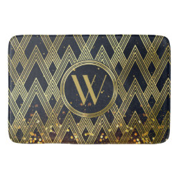 Art Deco Gatsby Glamour Geometric Pattern Monogram Bathroom Mat