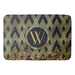 Art Deco Gatsby Glamour Geometric Pattern Monogram Bathroom Mat