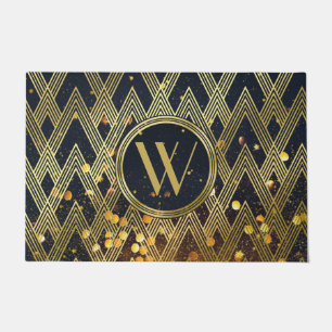 Art Deco Gatsby Glamour Geometric Pattern Monogram Doormat