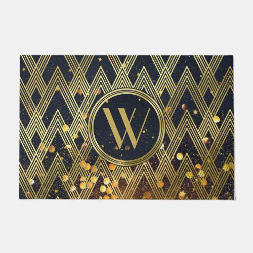 Art Deco Gatsby Glamour Geometric Pattern Monogram Doormat