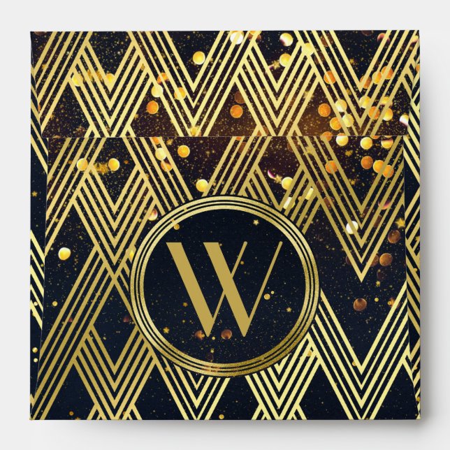 Art Deco Gatsby Glamour Geometric Pattern Monogram Envelope (Back (Top Flap))