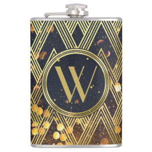 Art Deco Gatsby Glamour Geometric Pattern Monogram Flask