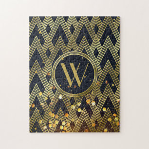 Art Deco Gatsby Glamour Geometric Pattern Monogram Jigsaw Puzzle