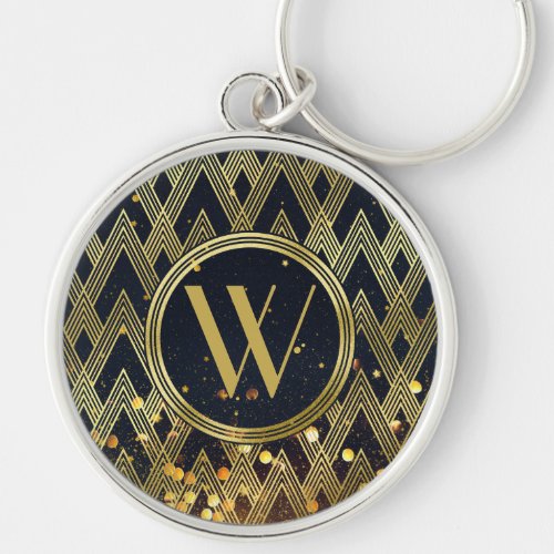 Art Deco Gatsby Glamour Geometric Pattern Monogram Keychain