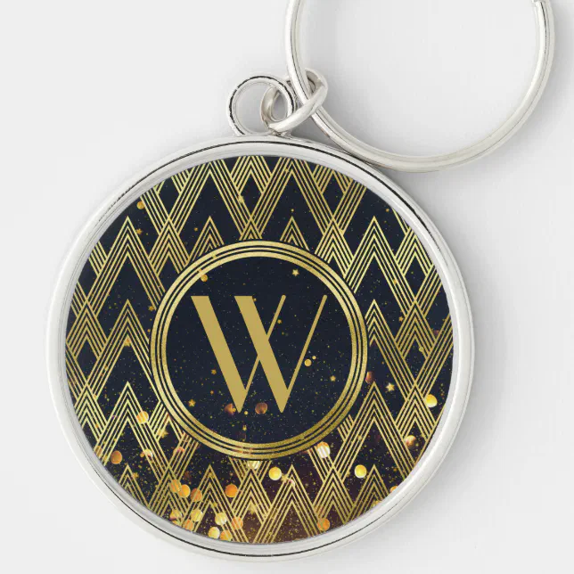 Art Deco Gatsby Glamour Geometric Pattern Monogram Keychain | Zazzle