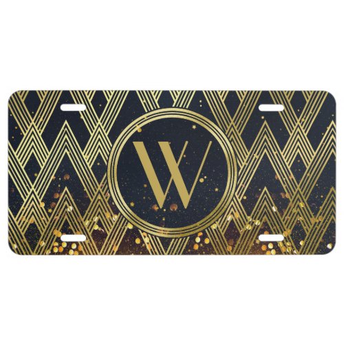 Art Deco Gatsby Glamour Geometric Pattern Monogram License Plate