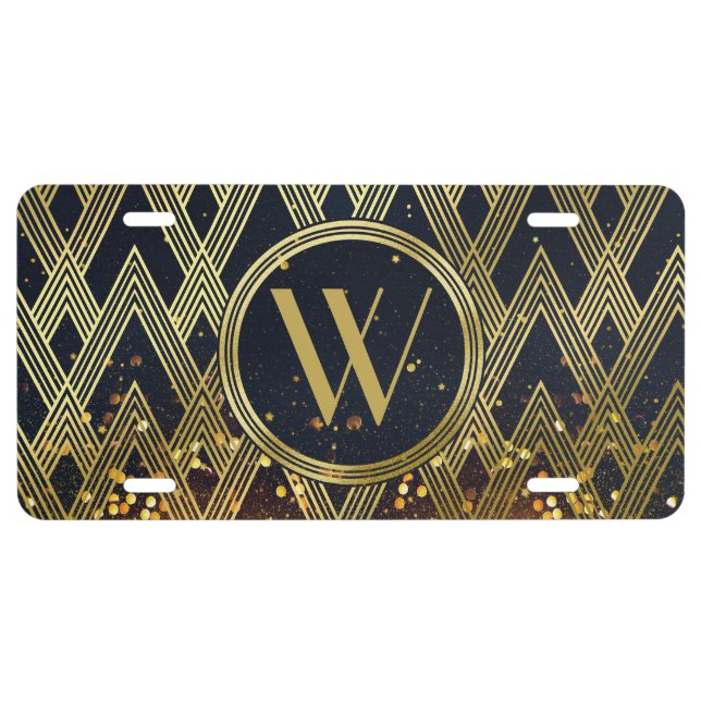 Art Deco Gatsby Glamour Geometric Pattern Monogram License Plate (Front)