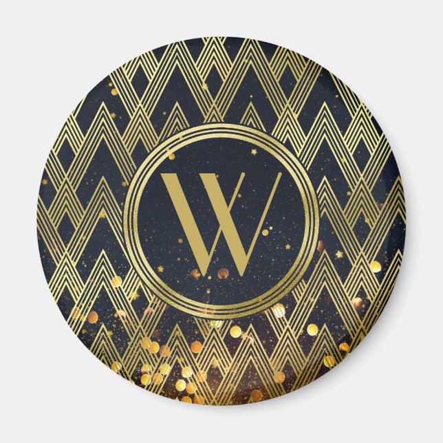 Art Deco Gatsby Glamour Geometric Pattern Monogram Magnet (Front)