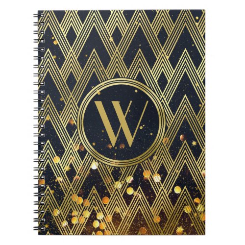 Art Deco Gatsby Glamour Geometric Pattern Monogram Notebook