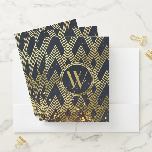 Art Deco Gatsby Glamour Geometric Pattern Monogram Pocket Folder