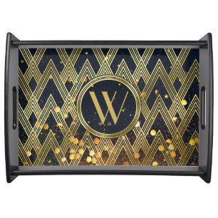 Art Deco Gatsby Glamour Geometric Pattern Monogram Serving Tray