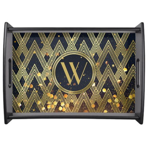 Art Deco Gatsby Glamour Geometric Pattern Monogram Serving Tray