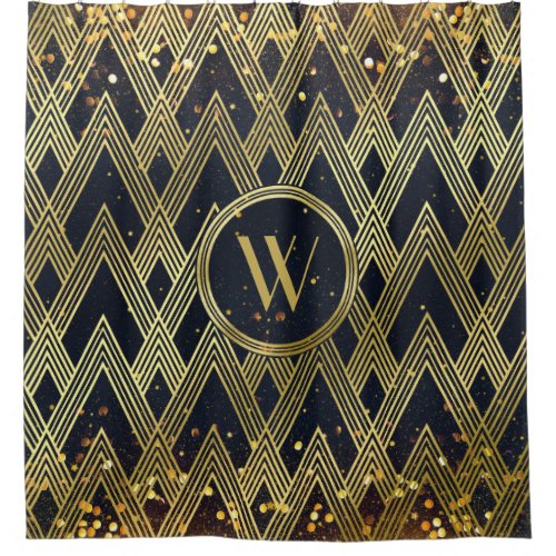 Art Deco Gatsby Glamour Geometric Pattern Monogram Shower Curtain