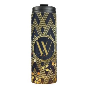 Art Deco Gatsby Glamour Geometric Pattern Monogram Thermal Tumbler