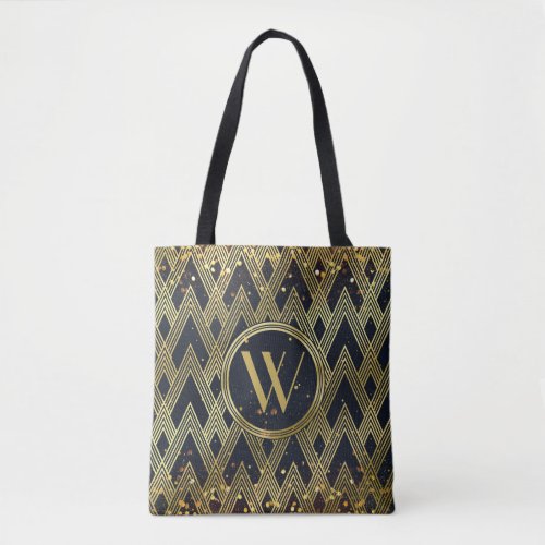 Art Deco Gatsby Glamour Geometric Pattern Monogram Tote Bag