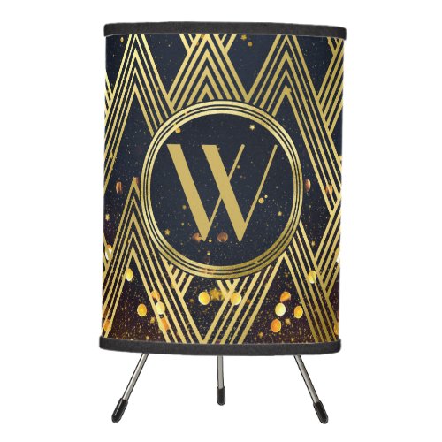 Art Deco Gatsby Glamour Geometric Pattern Monogram Tripod Lamp