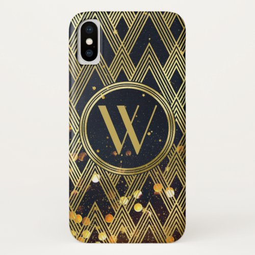Art Deco Gatsby Glitter Geometric Pattern Monogram iPhone X Case