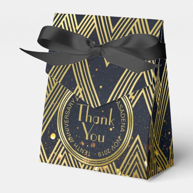 Art Deco Gatsby Glitter Geometric Pattern Monogram Favor Boxes (Front Side)