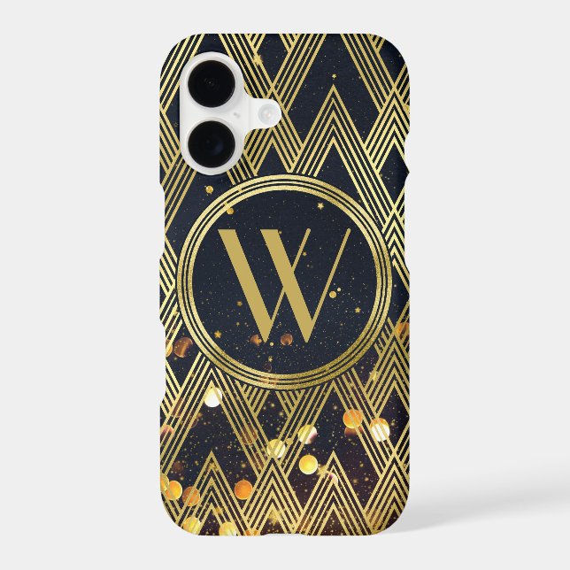 Art Deco Gatsby Glitter Geometric Pattern Monogram Iphone Case (Back)