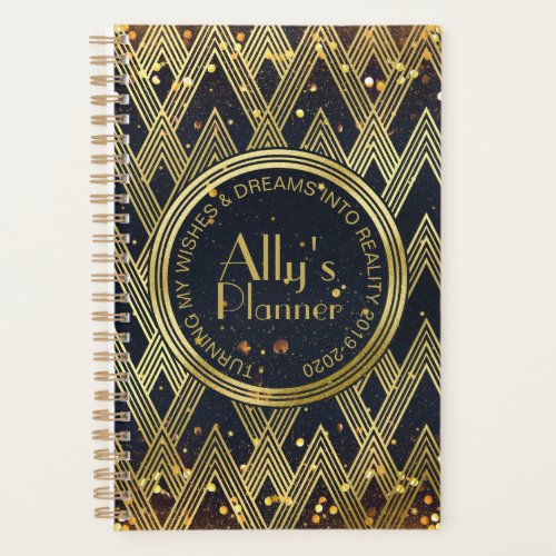 Art Deco Gatsby Glitter Geometric Pattern Monogram Planner