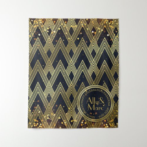 Art Deco Gatsby Glitter Geometric Pattern Monogram Tapestry