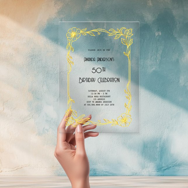 Art Deco Gatsby gold birthday clear Acrylic Invitations (Creator Uploaded)