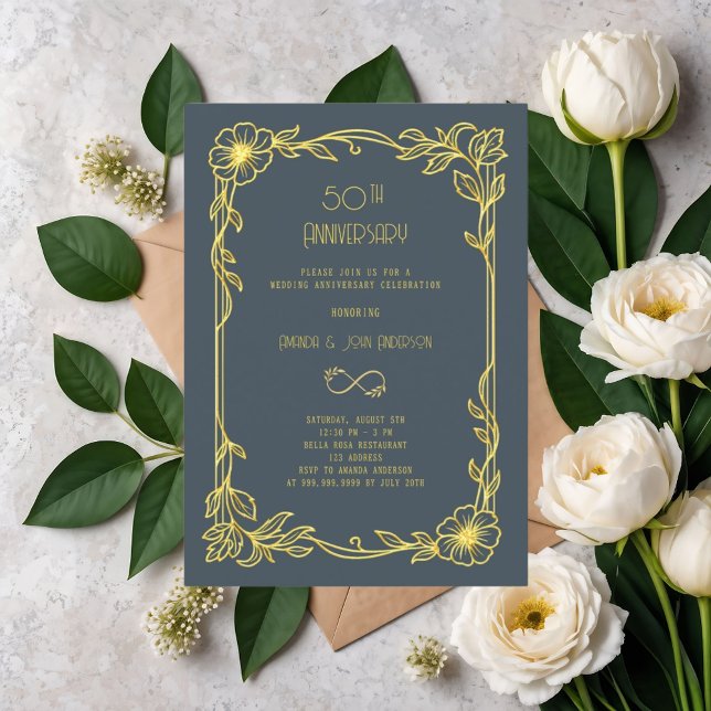 Art Deco Gatsby gray 50th wedding anniversary Invitation (Creator Uploaded)