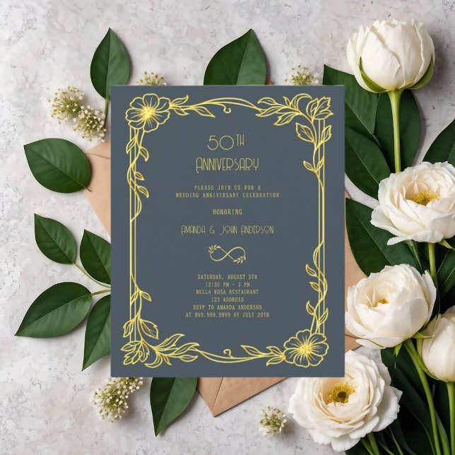 Art Deco Gatsby gray 50th wedding invitation (Creator Uploaded)