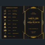 Art Deco Gatsby Modern Folded Wedding Timeline<br><div class="desc">Wedding folded program and timeline with icons black and gold art deco design pattern Perfect for modern and trendy wedding. PERSONALIZE THIS ITEM Background color can changed with zazzle background color options online tool. For a cohesive look, visit my store to see the whole collections of our art deco gatsby...</div>