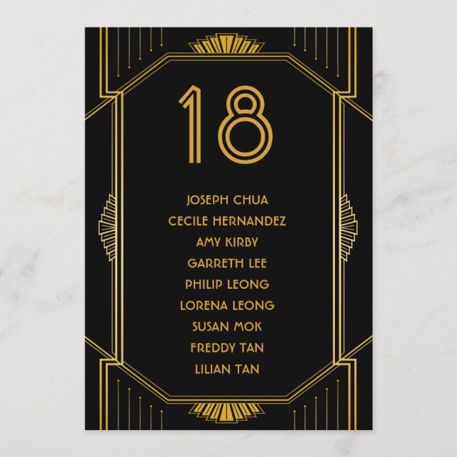 Art Deco Gatsby Modern Wedding Seating Chart Program (Front)