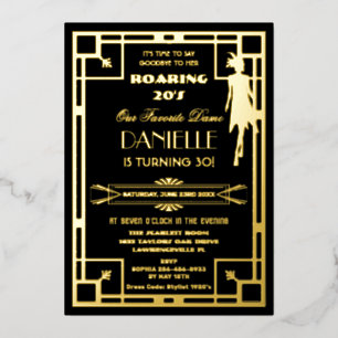 Art Deco Gatsby Roaring 20s 30th Birthday Real Foil Invitation