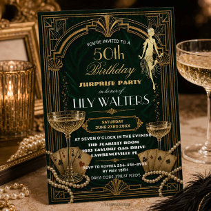 Art Deco Gatsby Roaring 20s Birthday ANY AGE Invitation