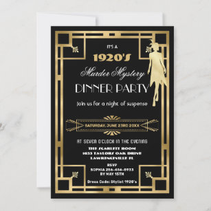 Art Deco Gatsby Roaring 20s Murder Mystery Party Invitation