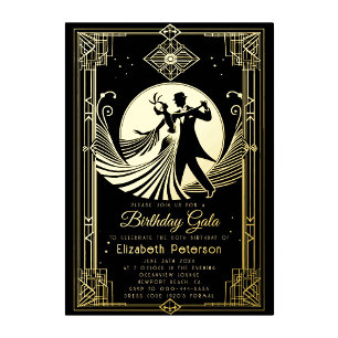 Art Deco Gatsby Roaring 20s Prohibition Birthday Foil Invitation