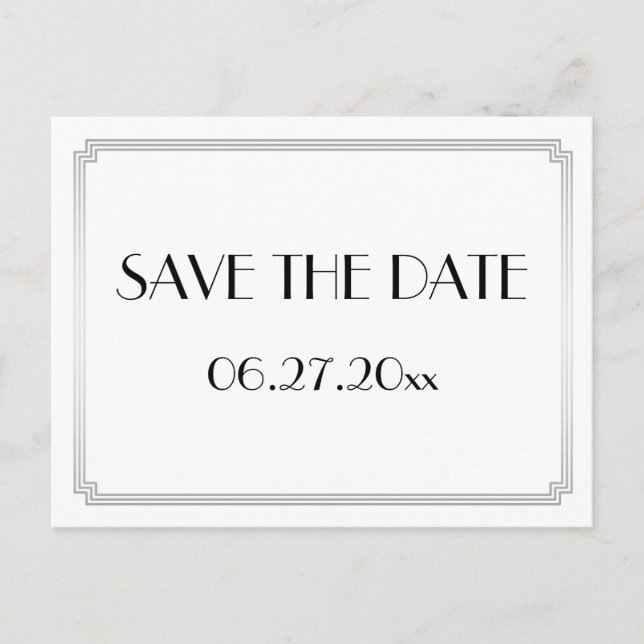 Art Deco Gatsby Silver Save The Date Postcard (Front)