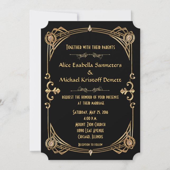 Art Deco Gatsby Style Wedding Invitation (Front)
