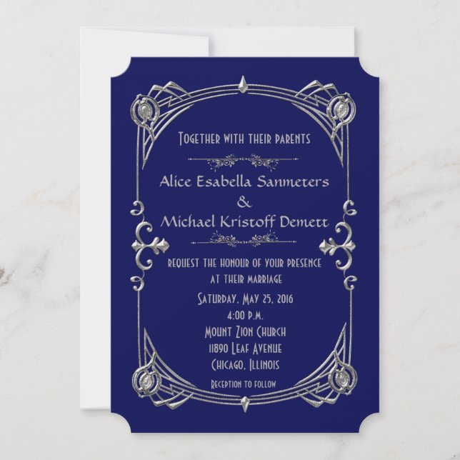 Art Deco Gatsby Style Wedding Invitation Kari 2 (Front)