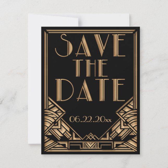 Art Deco Gatsby Style Wedding Save the Date (Front)