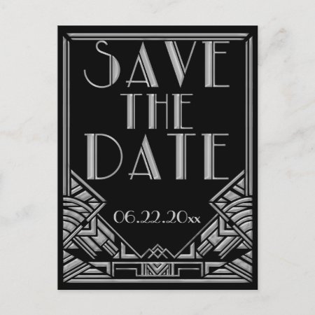 Art Deco Gatsby Style Wedding Save The Date Announcement Postcard