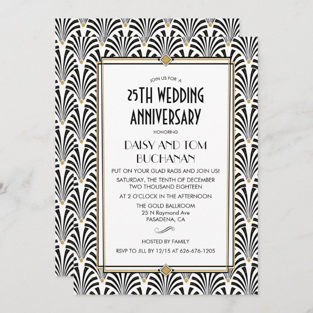 Art Deco Gatsby Wedding Anniversary Invitation (Front/Back)